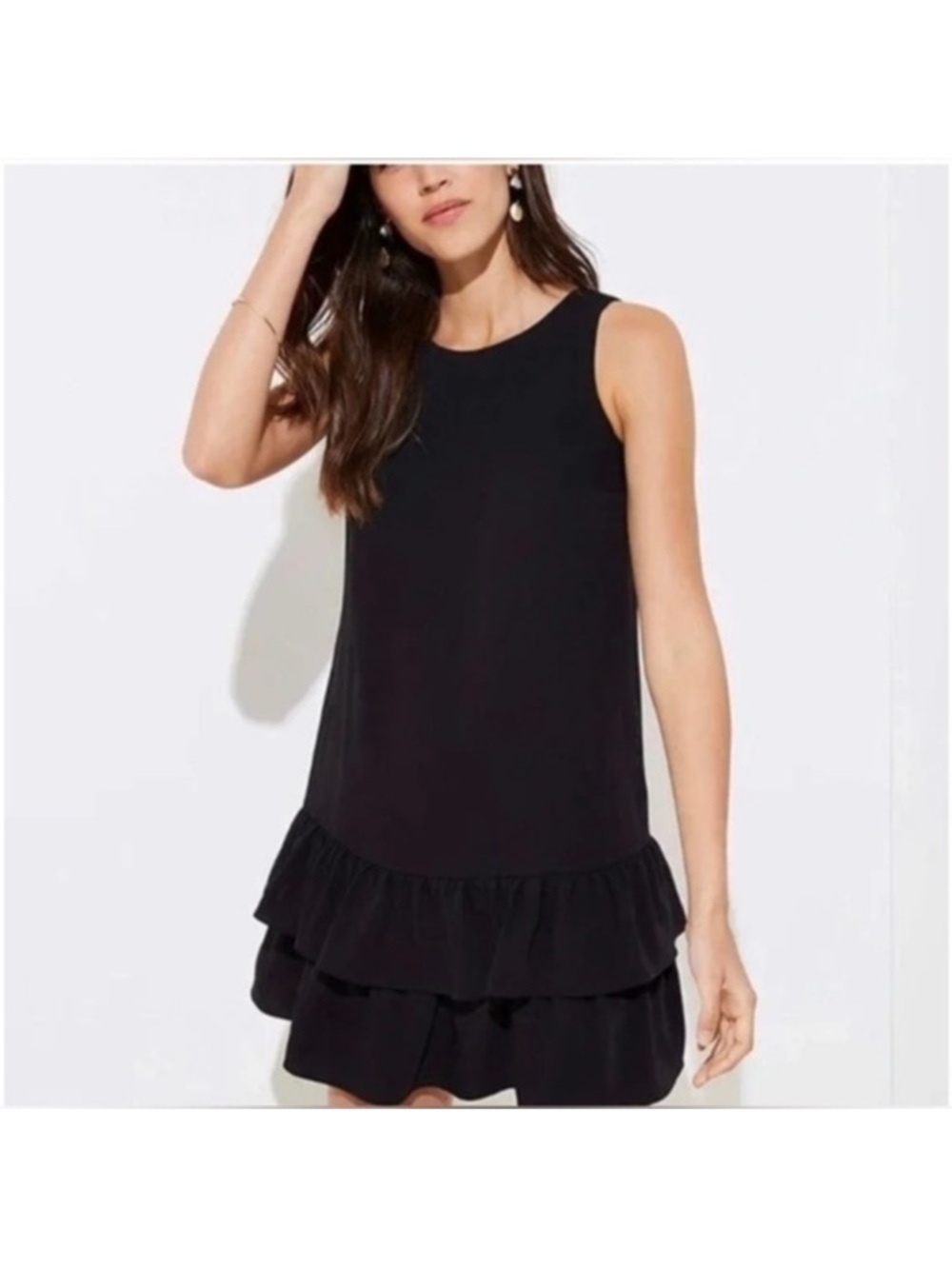 Loft Black Sleeveless Ruffle Hem Mini Dress